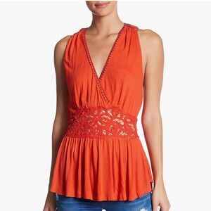 FREE PEOPLE Megan Peplum Knit with Embroidered Lace Inset. ☀️💖